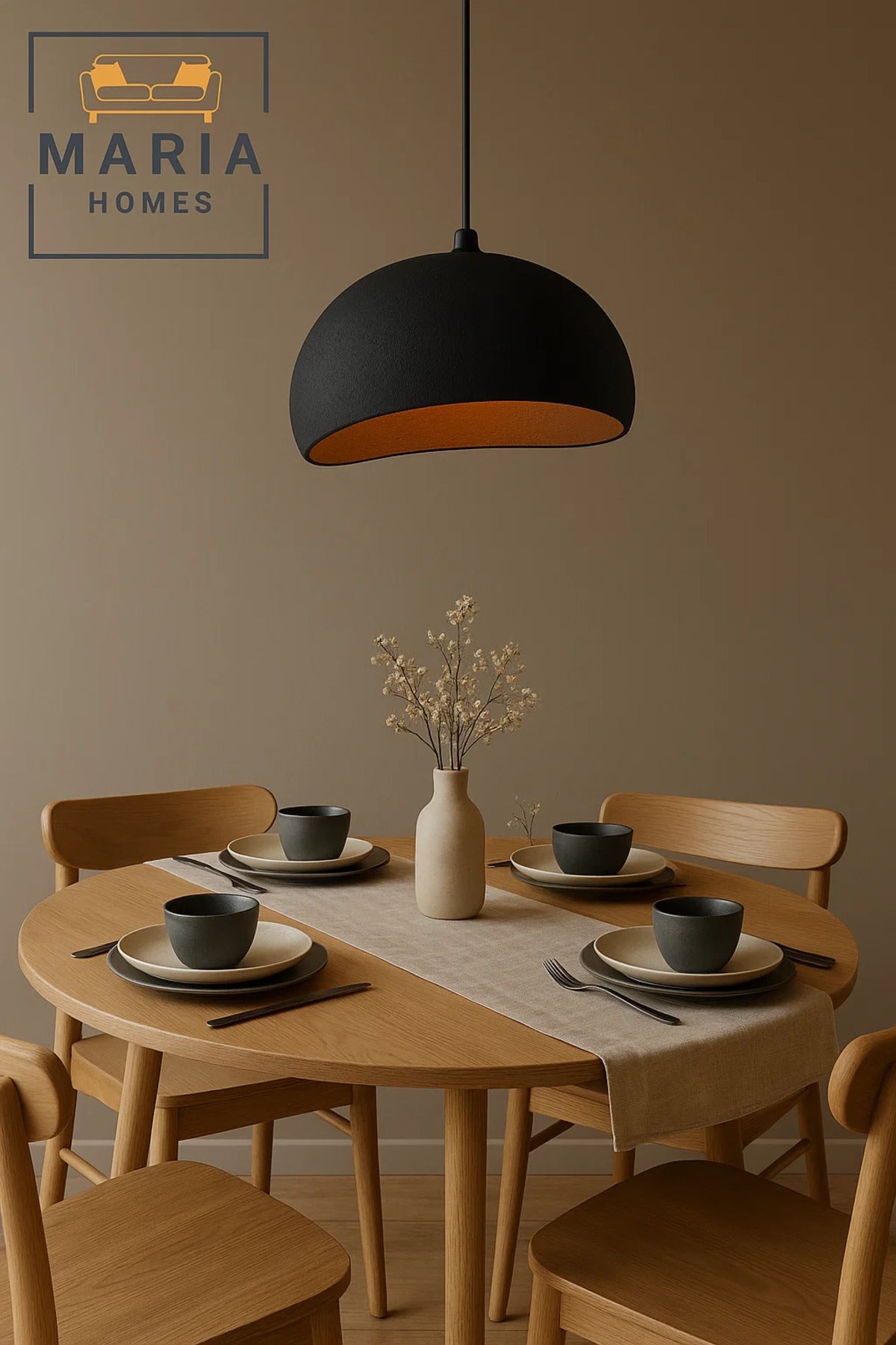 Curved Matte Black Dome Pendant Light