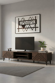 Geometric Brown Design TV Table with Open Shelf & Storage Cabinets