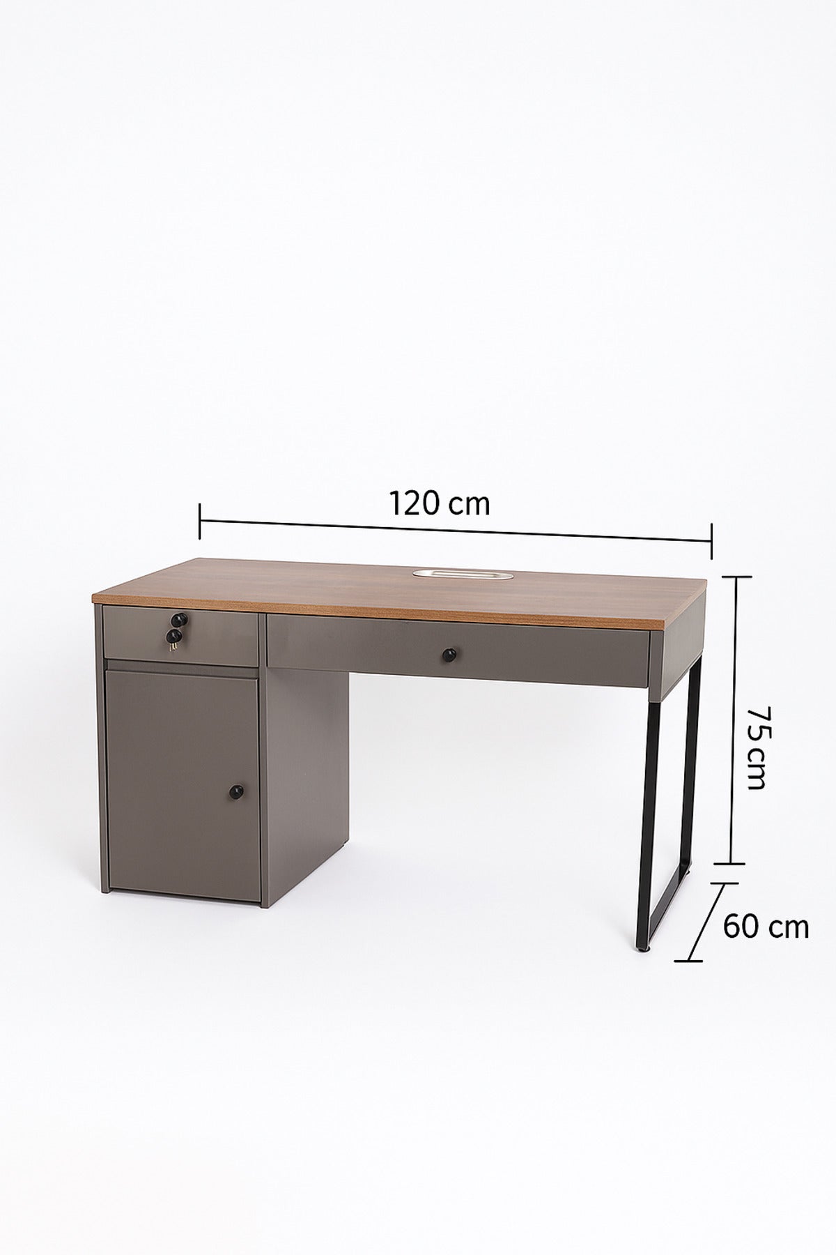 Modern Office Desk 120_60x75 cm Ð Gray + Walnut Table with Drawer & Storage Cabinet