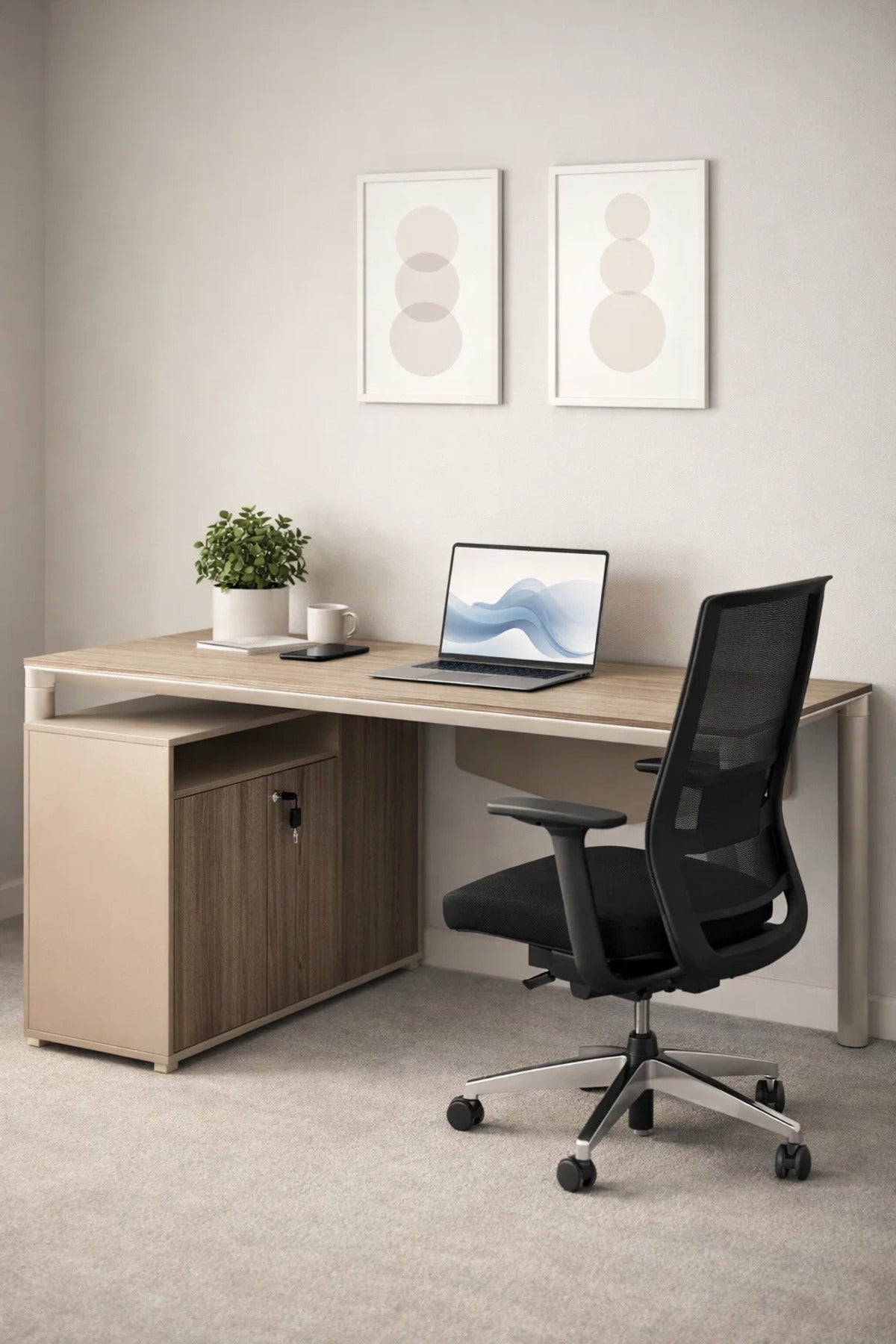 Modern Executive Office Desk with Side Storage Cabinet 180 _ 80 _ 75 cm