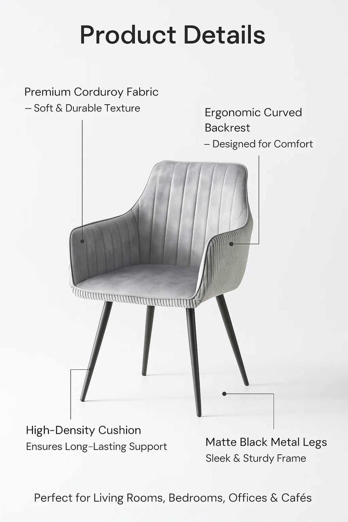Modern Light Grey Velvet Armchair √ê Fabric Dining & Office Accent Chair for Home Living Room