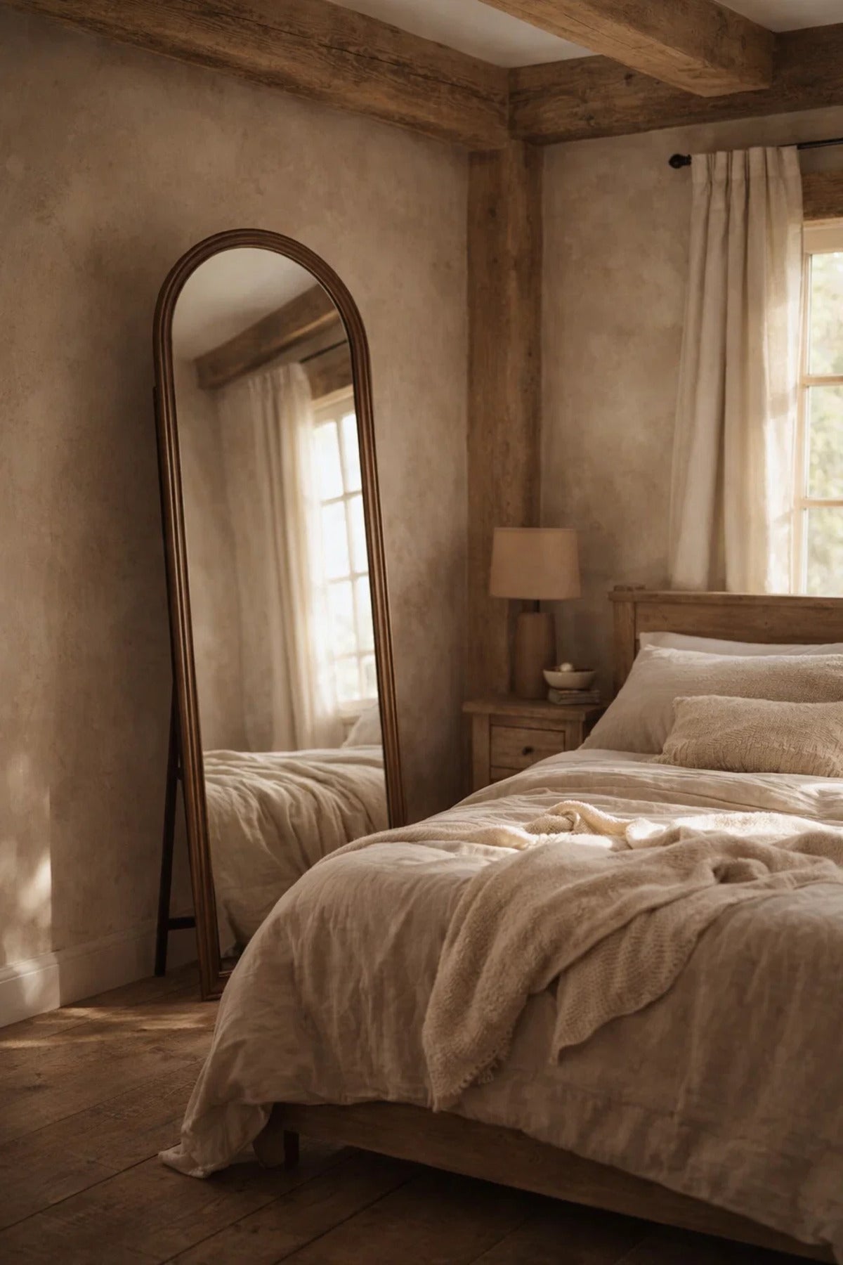 Brown Wooden Frame Arch Standing Mirror 170x60cm Full Length Floor brown wooden frame