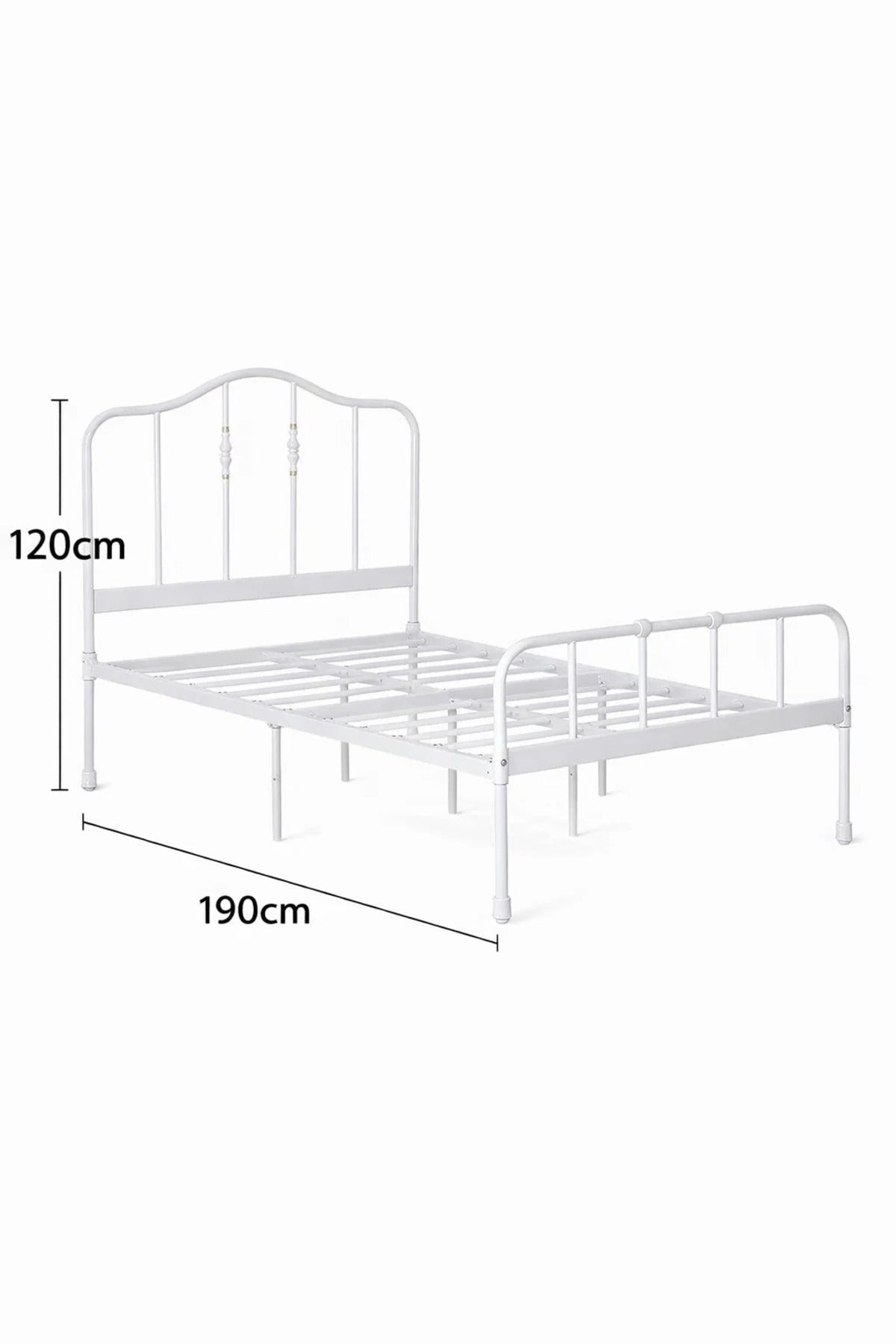 Modern White Metal Single Bed Frame 120x190cm Strong Iron Base with Stylish Gold Spindle Details