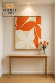 Bold Abstract Leaf Wall Art in Red and White Tones-size 80*120 CM