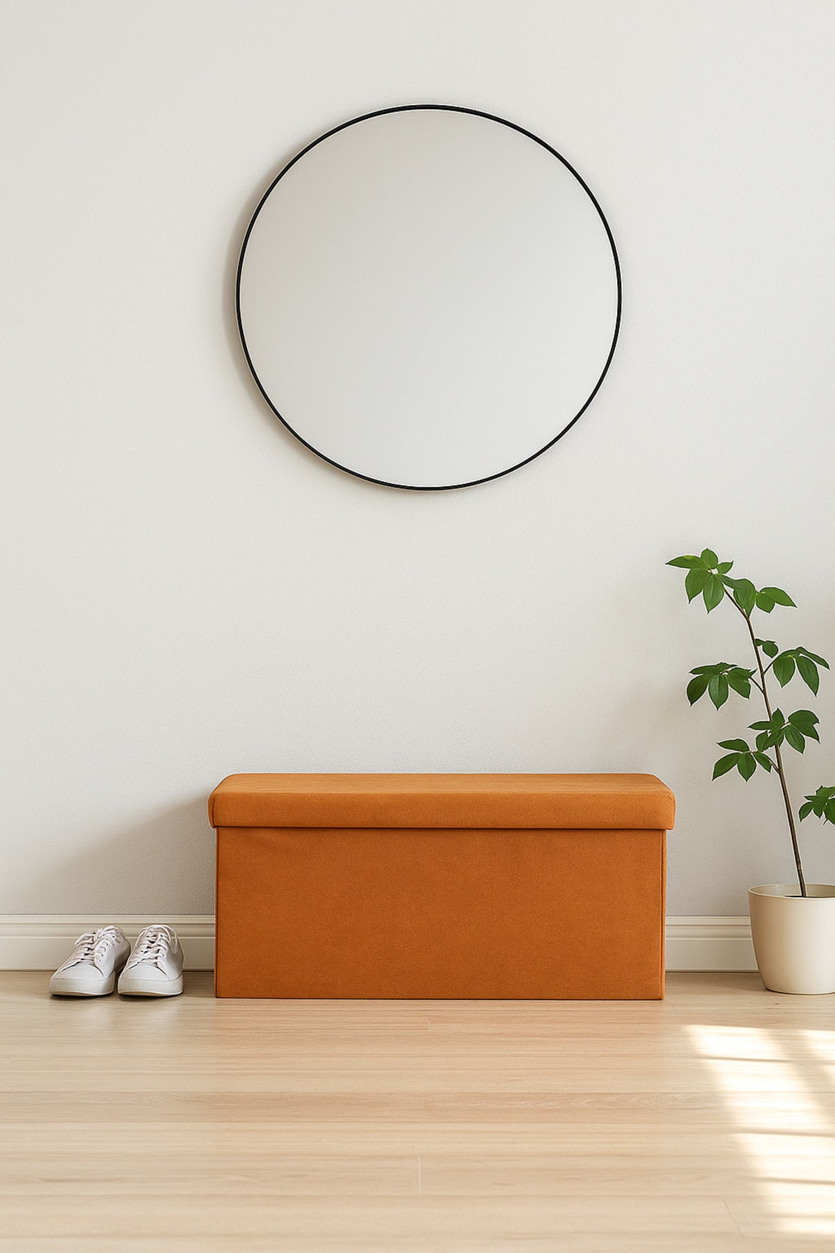 Orange Foldable Storage Ottoman Bench 76_38_38 cm Ð Stylish Fabric Seat with Hidden Storage Box