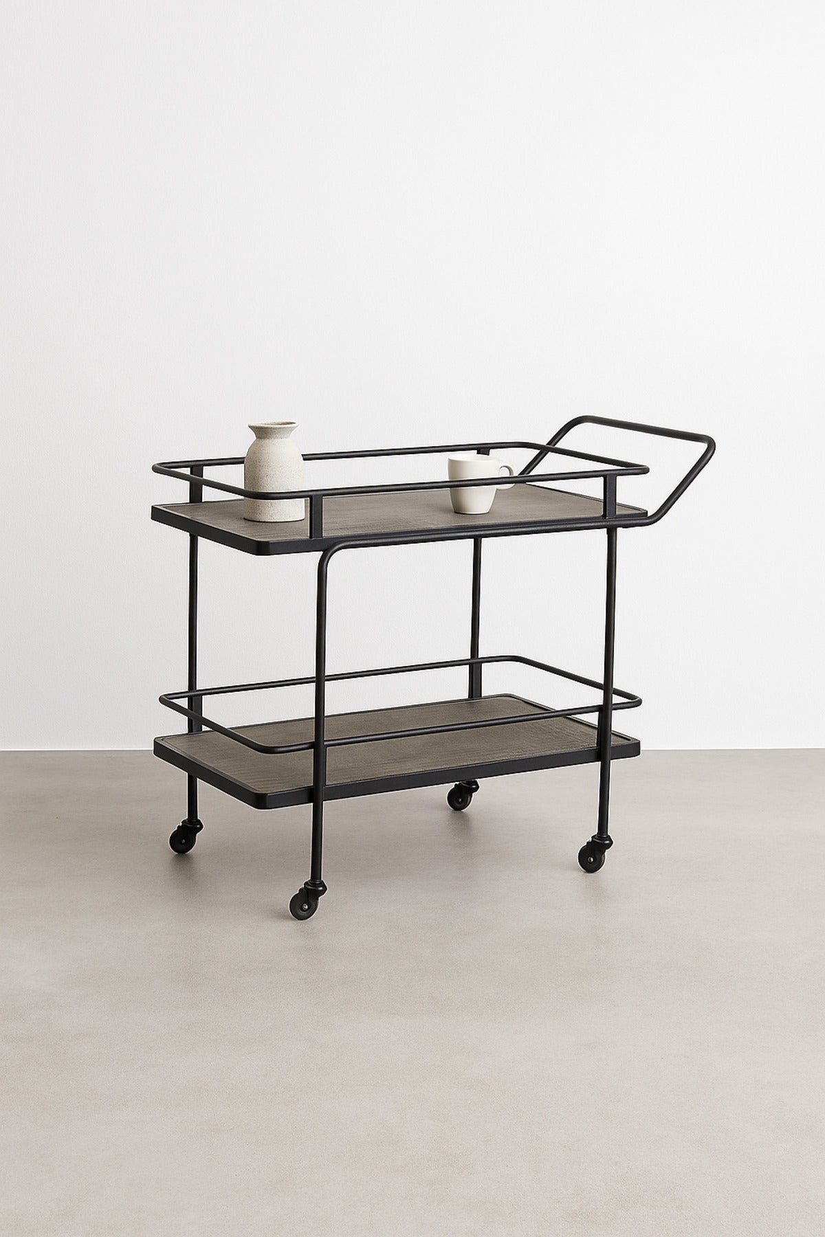 Industrial Gray Metal Serving Trolley with Wheels Ð 2-Tier Bar Cart 83_40_80 cm