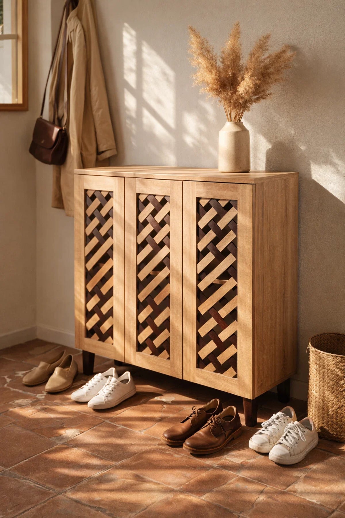 Wood and Brown Shoe Cabinet - SC003 (90*34*91 cm)