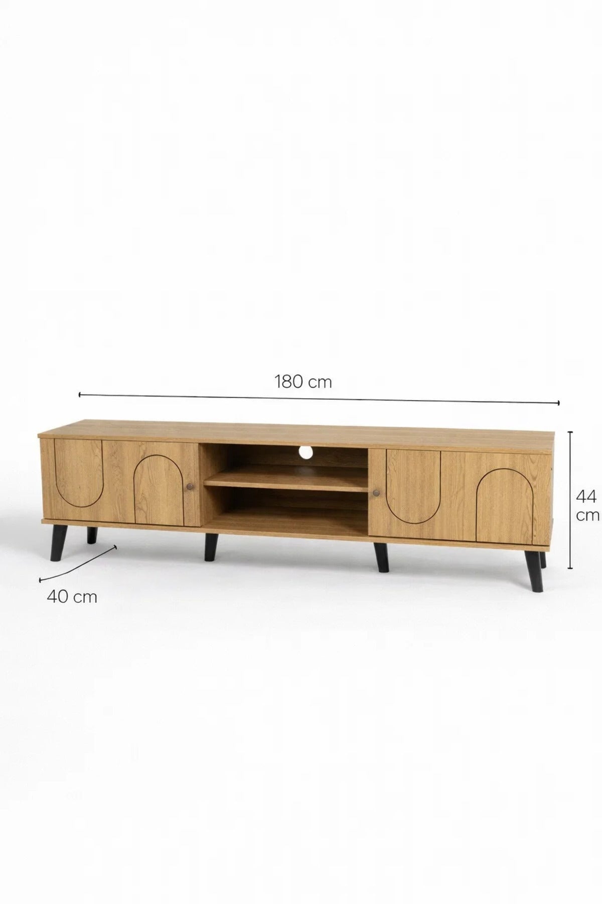 Modern Wooden TV Stand Light Brown with Curved Line Design 180 x 40 x 44 cm