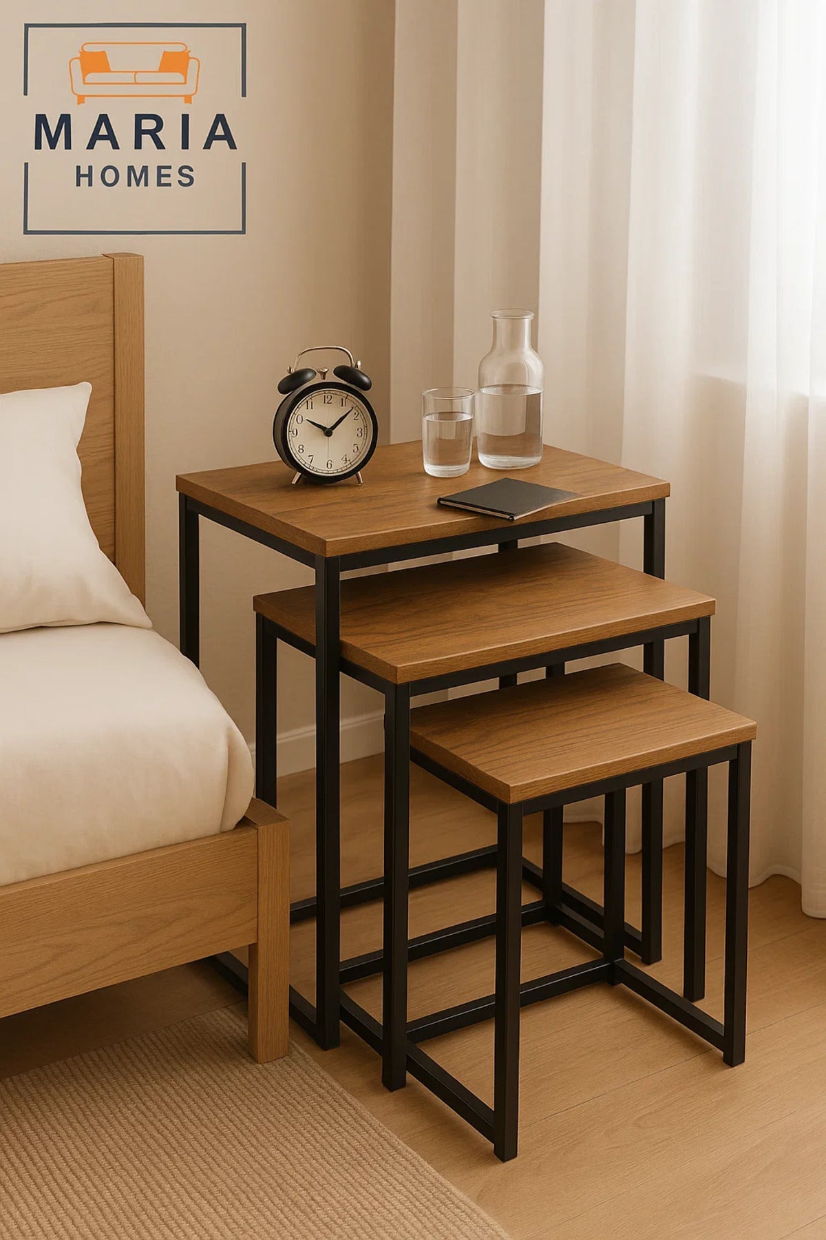 Set of 3 Compact Nesting Tables with Warm Wood Finish