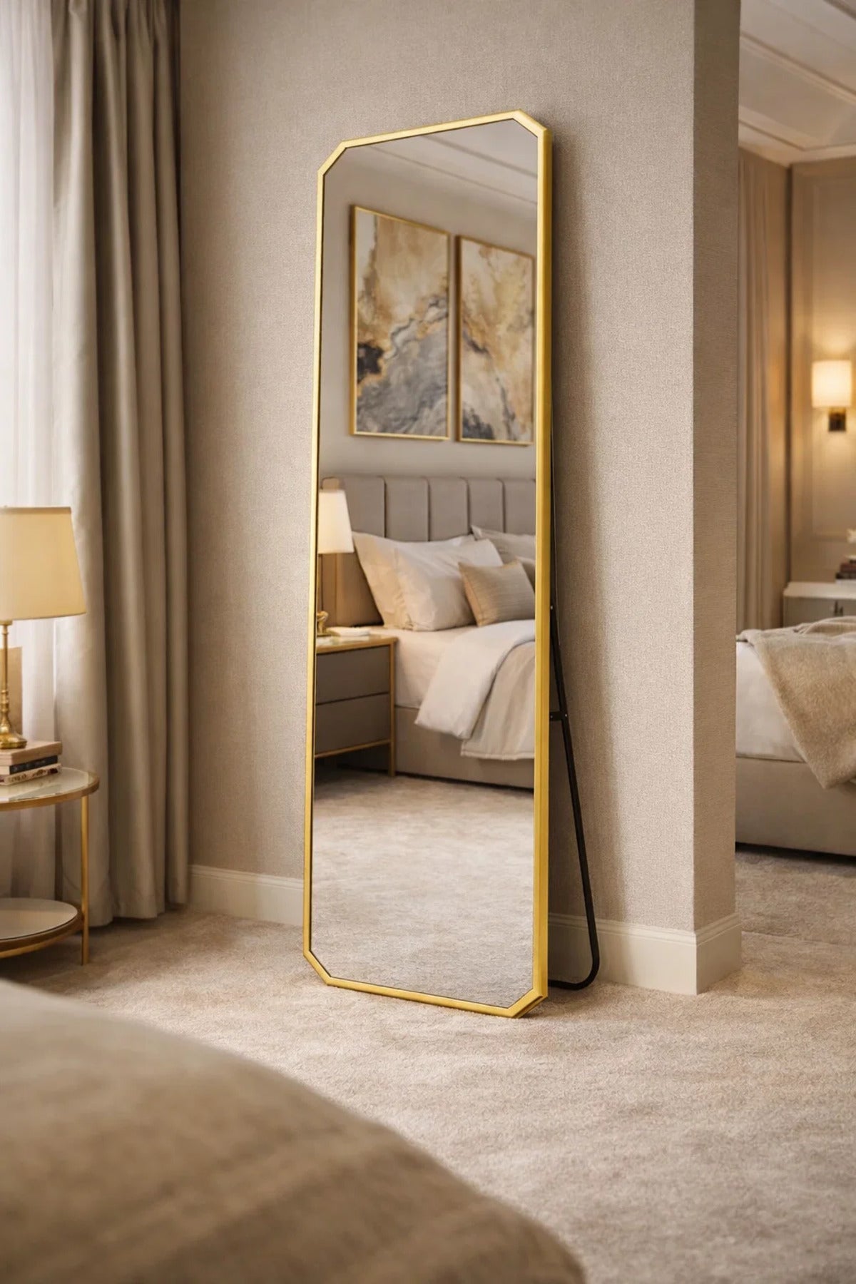 Modern Gold Floor Mirror 170x50cm Aluminum Frame Shatterproof Full Body Bedroom Dressing Decor