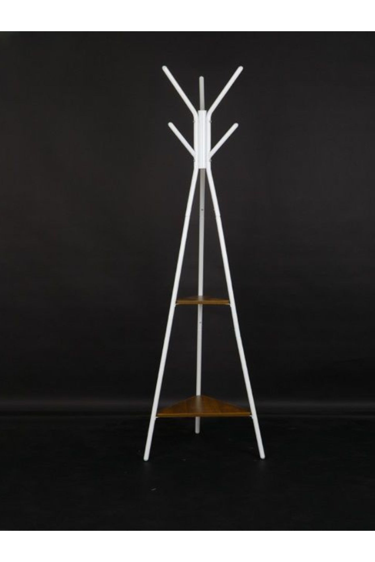 Modern White Coat Rack Ð Metal Clothes Stand with Dual Wooden Shelves for Entryway & Bedroom