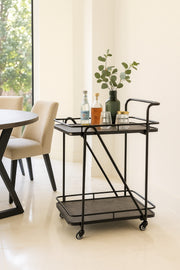 Modern Black Serving Trolley with 2Tier Shelves and Wheels Cart for Kitchen, Dining, or Living Room