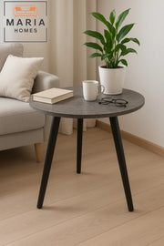 Round Side Table with Stone-Look Top and Black Angled Legs Ð Modern Style
