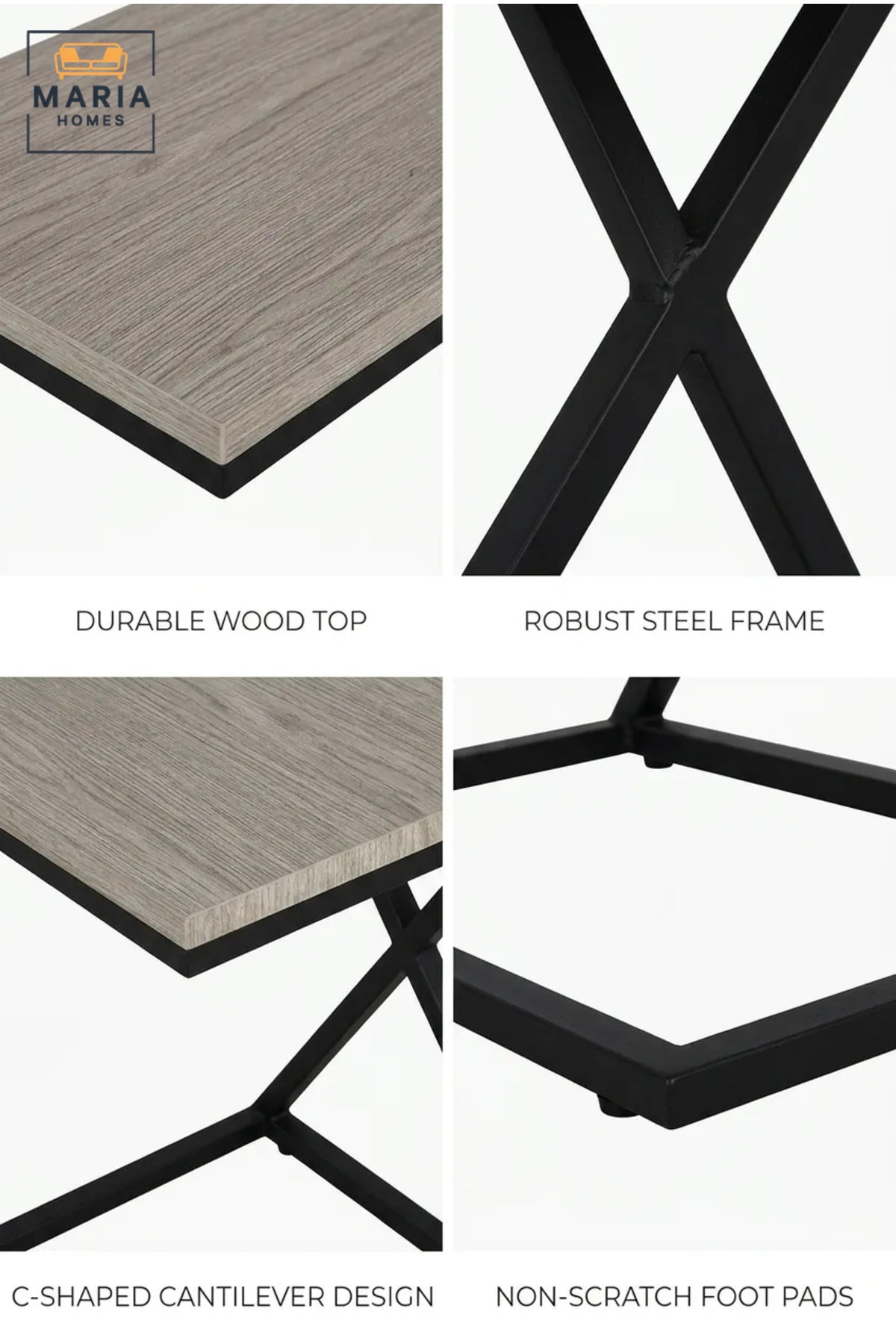 Modern C-Shaped Side Table with Stone-Effect Top & Geometric Base, Contemporary Sofa End Table for Living Room, Bedroom & Lounge