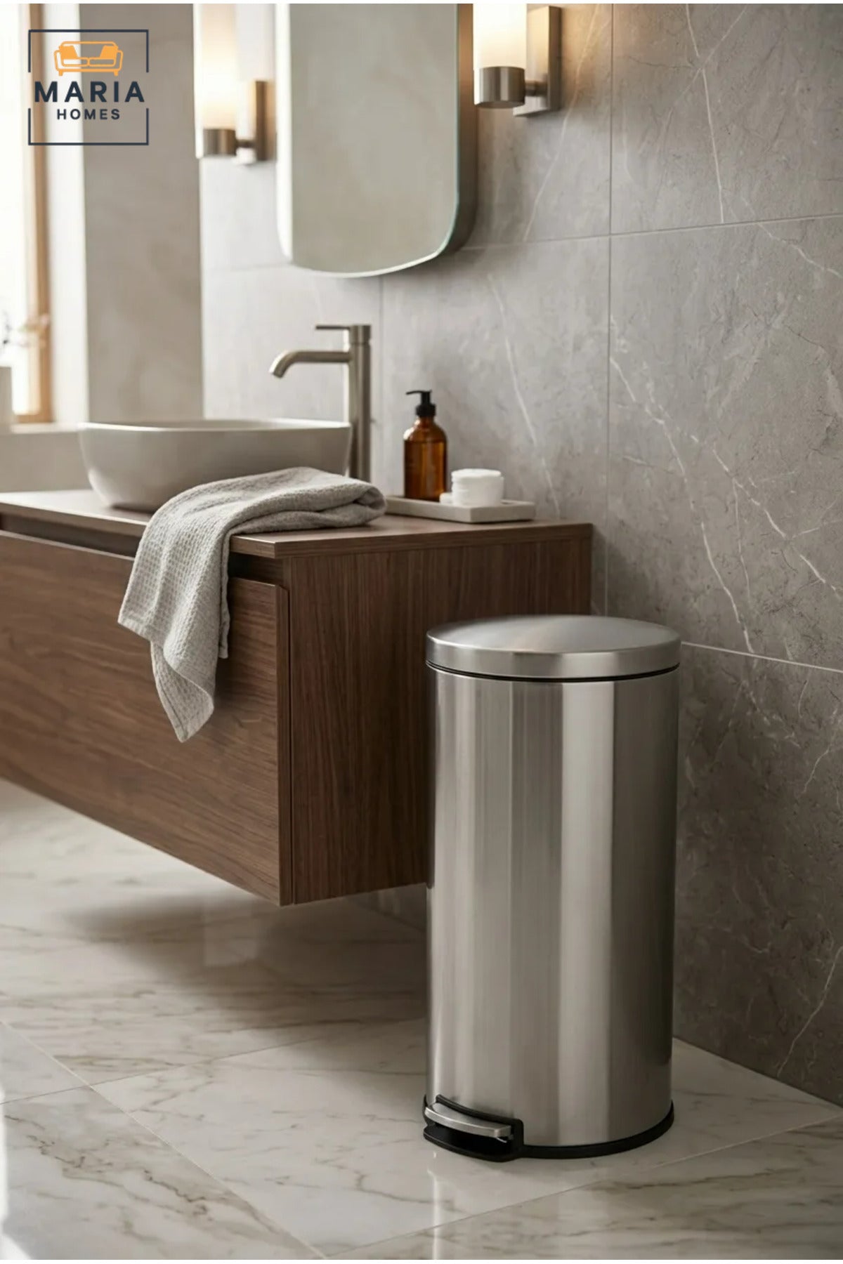 Stainless Steel Round Pedal Trash Bin with Lid, Slim Hands-Free Waste Container for Kitchen, Bathroom, Bedroom, Office, Hotel and Commercial Use