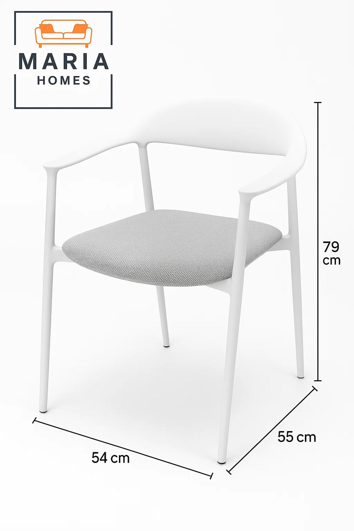 White Modern Armchair with Light Grey Fabric Seat Ð Minimalist Dining or Office Chair