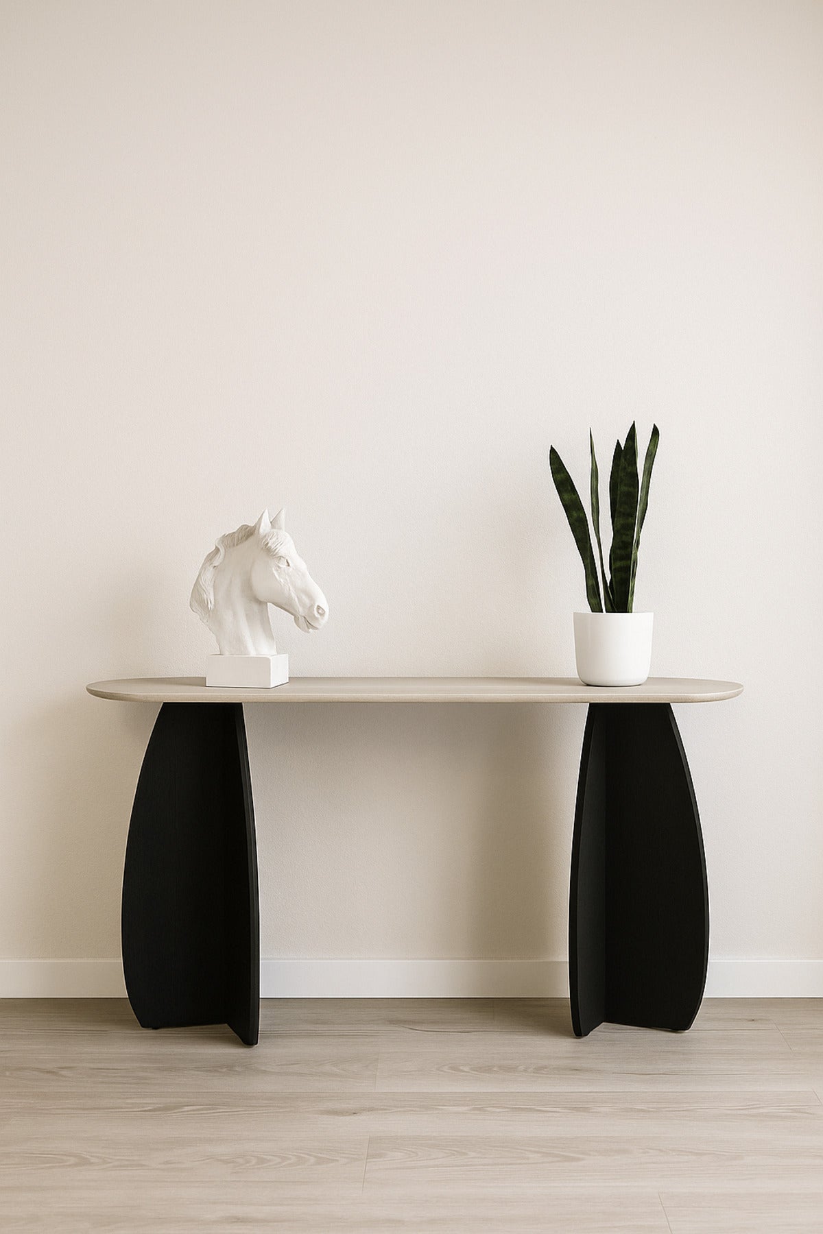 Modern Black Console Table 140_40_80 cm Ð Wooden Base with Beige Top for Entryway & Living Room