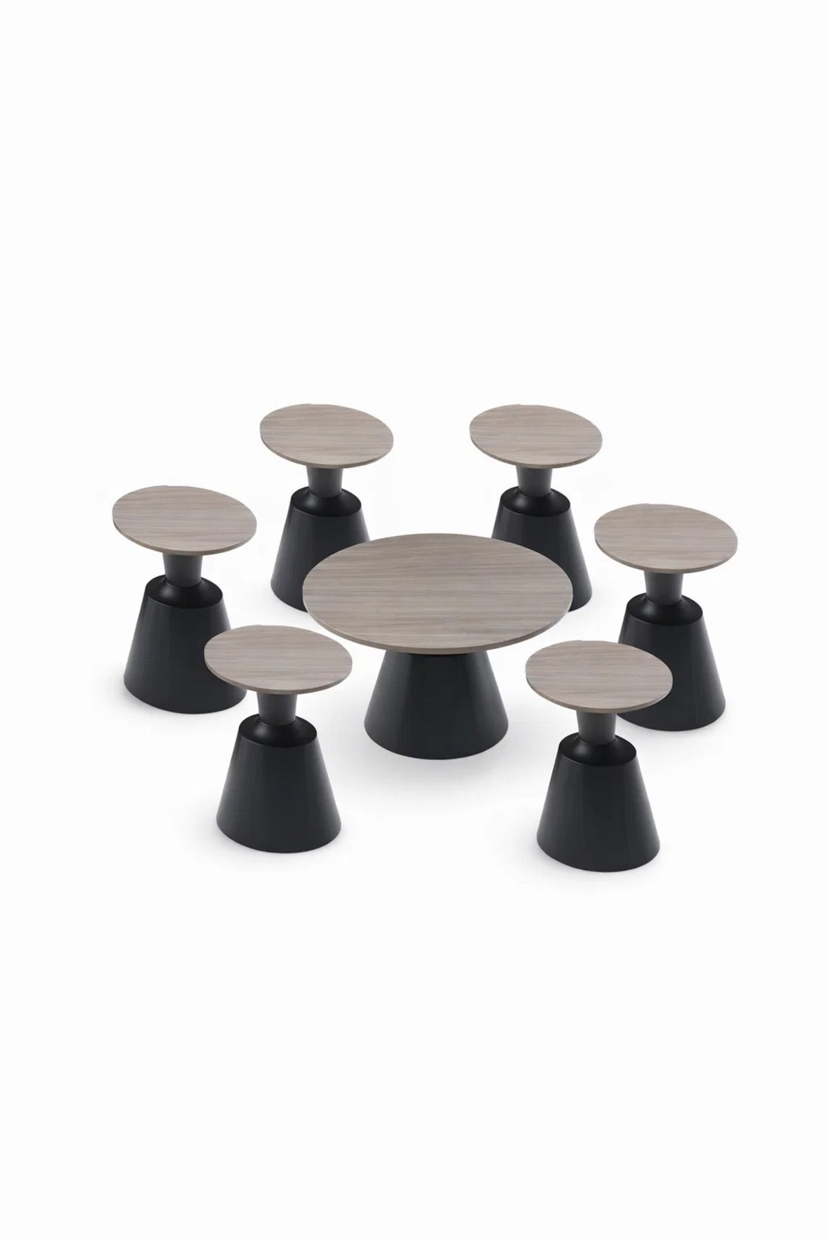 7-Piece Modern Round Coffee Table Set Dark Grey Wood Top Black Base Stylish Living Room Decor