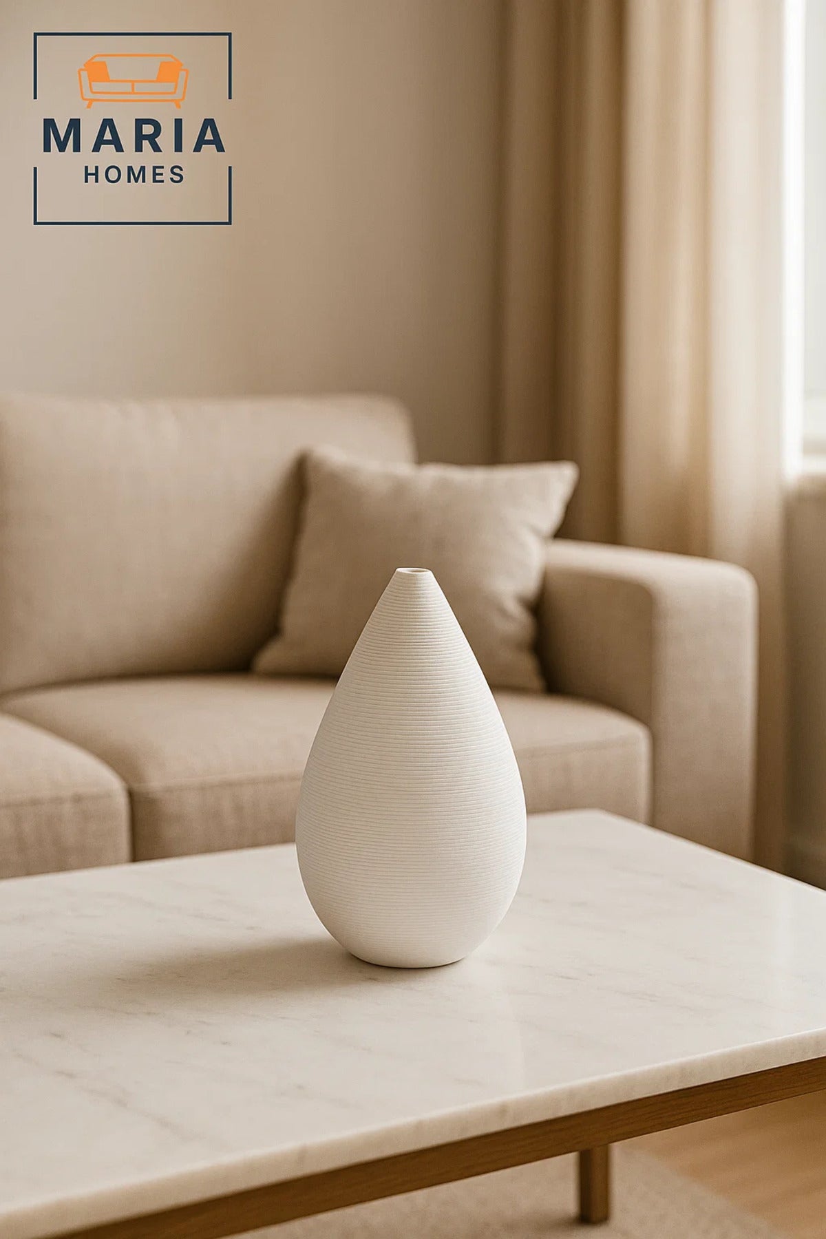 Modern White Decorative Vase Ð Teardrop Ceramic Table Vase for Home & Office Decor