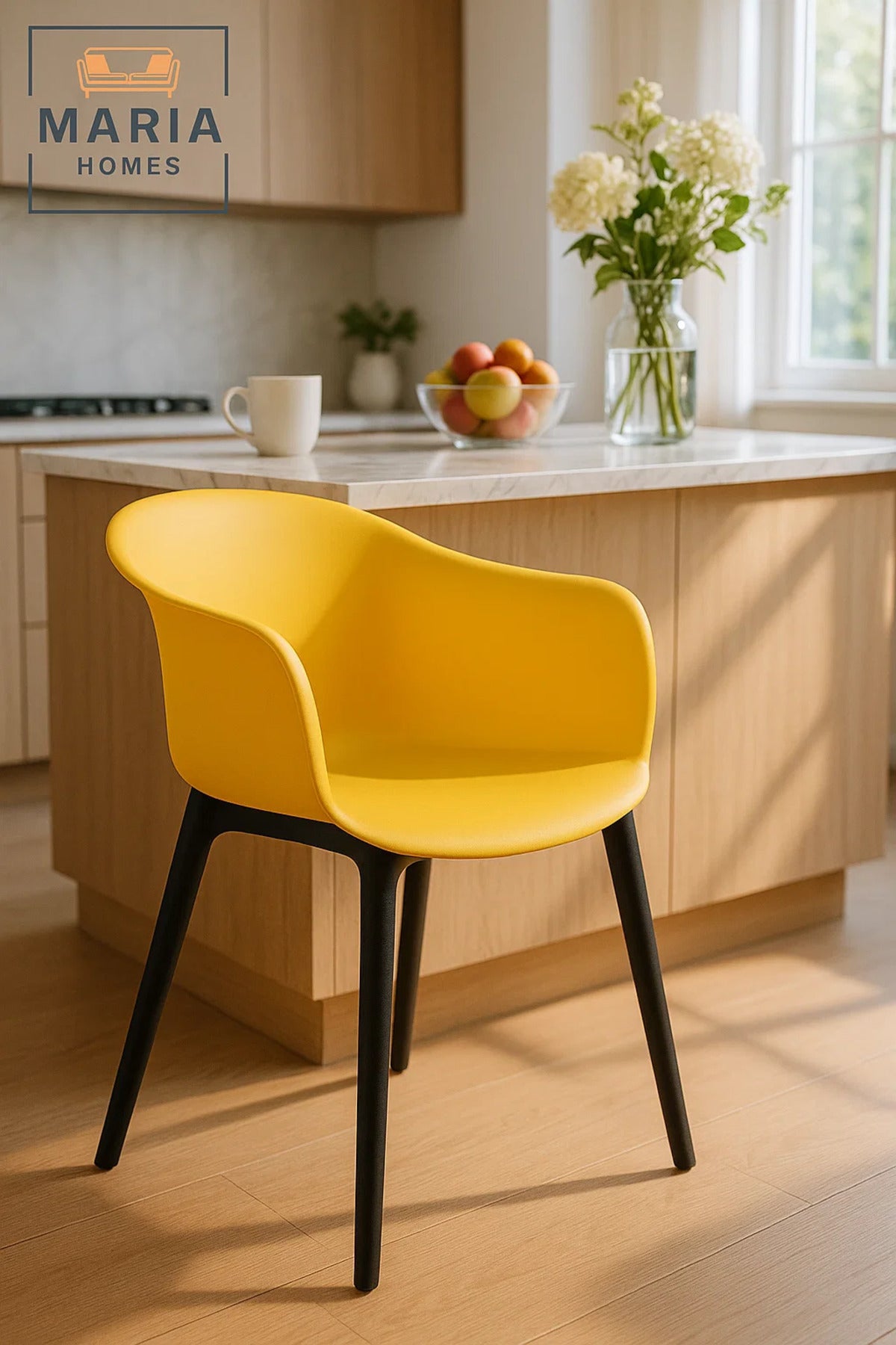 Yellow Plastic Armchair Ð Modern Curved Shell Chair with Black Legs for Indoor & Outdoor Use