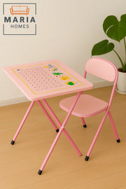 Pink Kids Study Table and Chair Set Ð Foldable Learning Desk with Alphabet Design