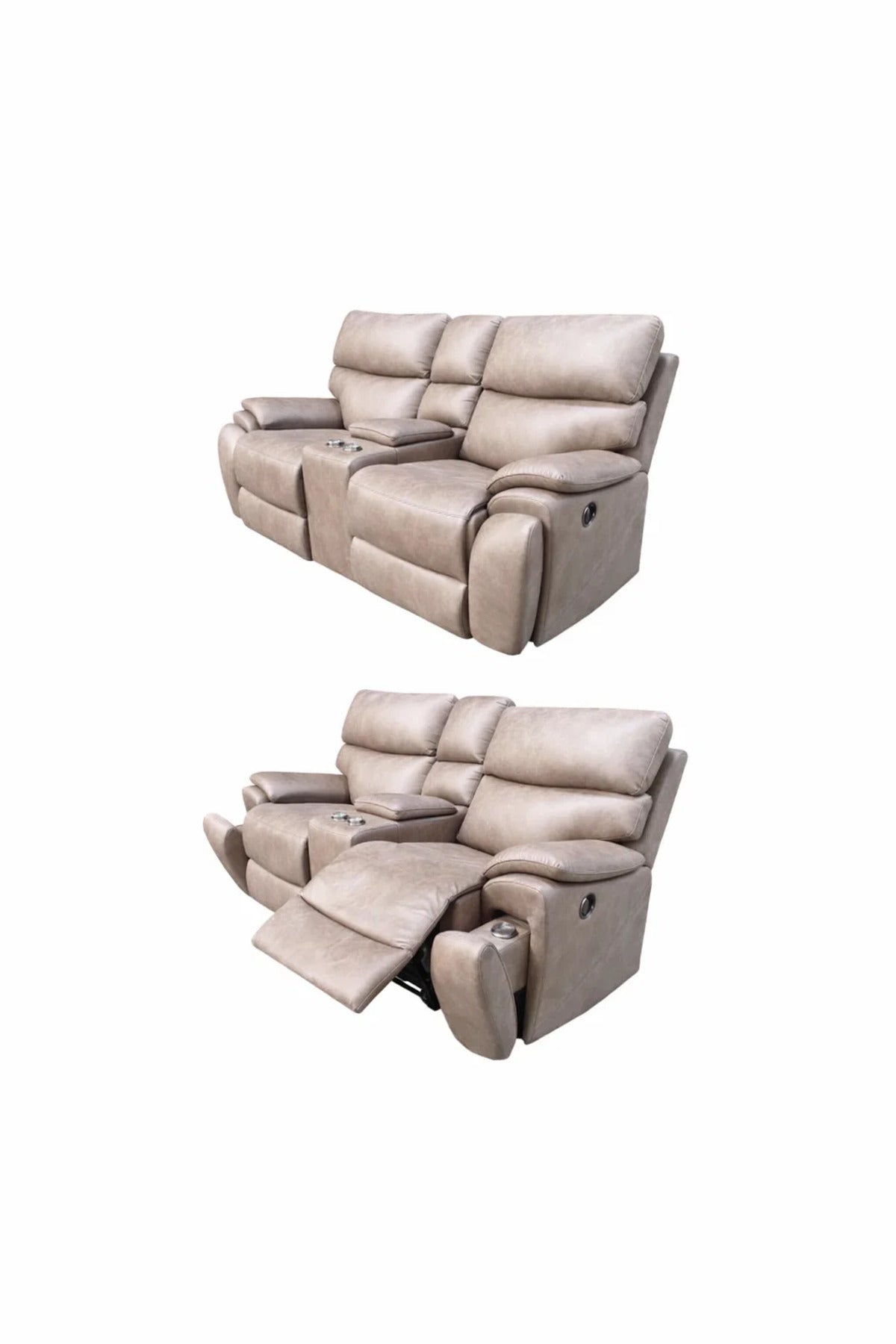 Premium Double Recliner Loveseat with Center Console Cup Holders Light Brown Home Theater Sofa
