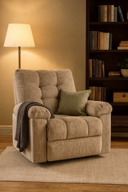 Beige Fabric Recliner Chair with Swivel, Rocking & Footrest Ð Cozy Lounge Seating