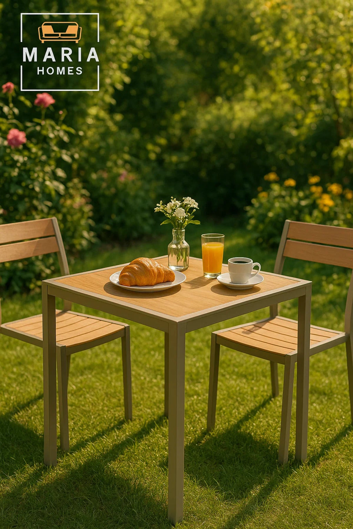 Modern Square Dining Table 80x80x75 | Light Wood Top | Metal Frame Indoor Outdoor Use