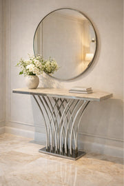 Modern Marble Top Console Table with Silver Metal Base 140 _ 40 cm