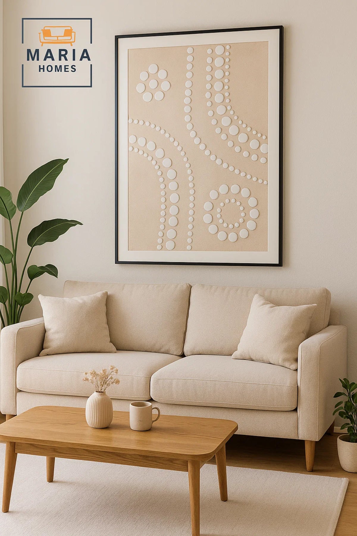 Modern 3D Wall Art Ð Beige Geometric Decorative Panel with Textured Circles 150_100 cm