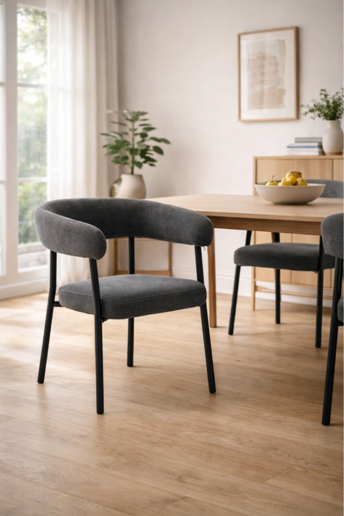 Dark Grey Fabric Dining Chair 53x52x73cm Modern Upholstered dark grey fabric Kitchen