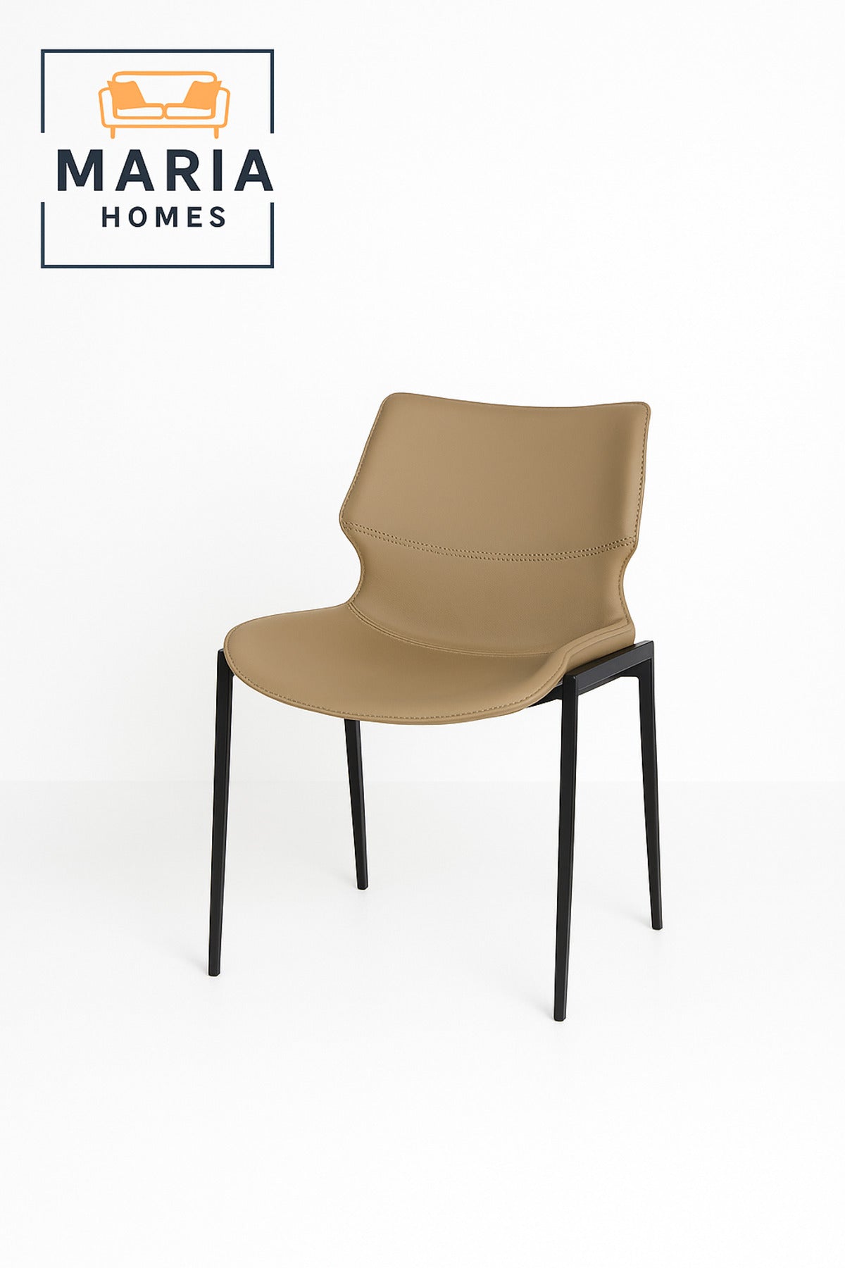 Modern Khaki Leather Dining Chair with Black Metal Legs Ð Elegant Seating for Home & Office