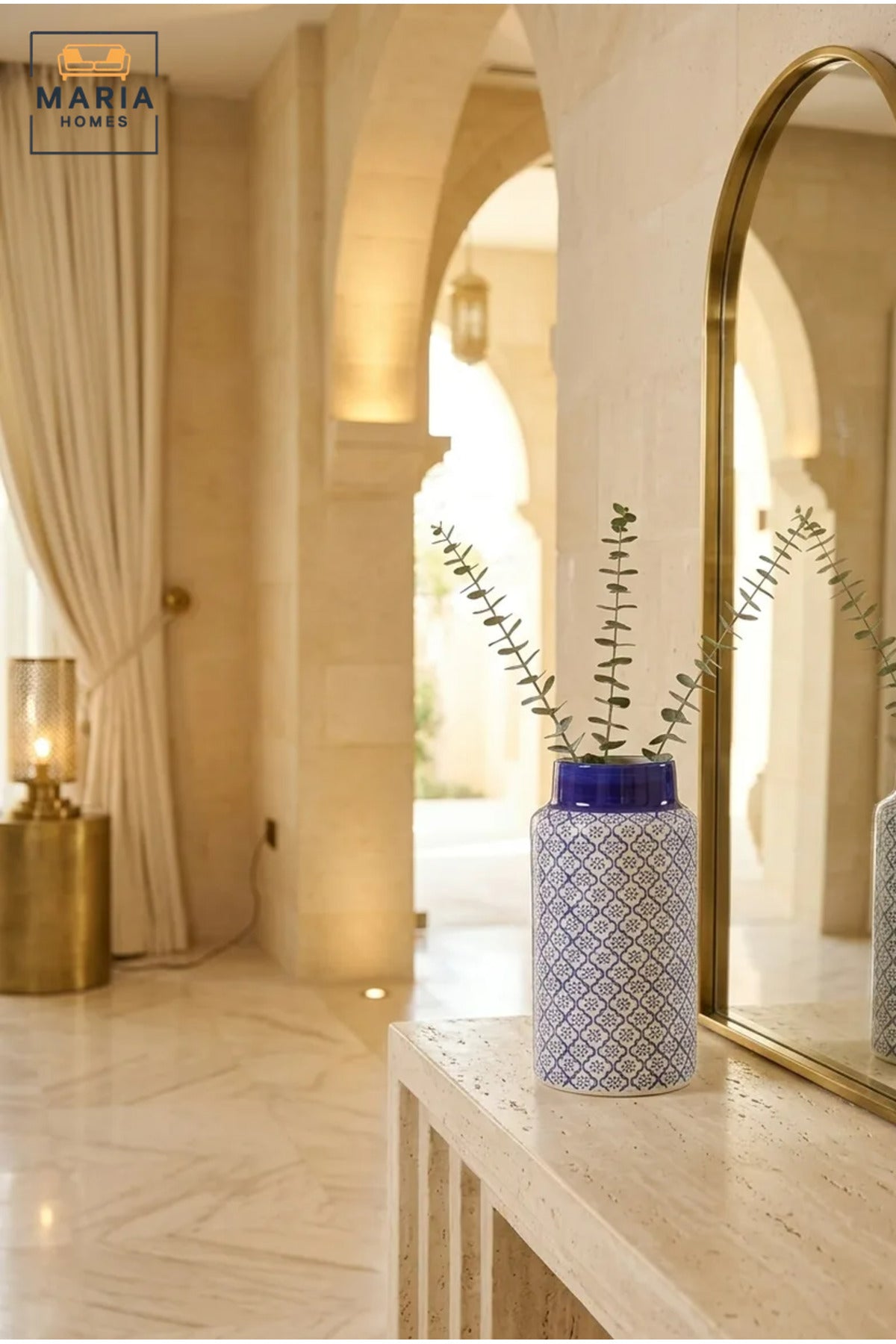 Blue and White Patterned Decorative Vase, Modern Cylindrical Ceramic Flower Holder for Living Room, Bedroom, Office, Shelf and Table Décor