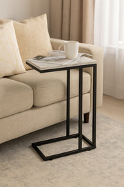 Slim C-Shaped Side Table with Black Metal Frame Ð Modern Sofa Snack Table for Living Room