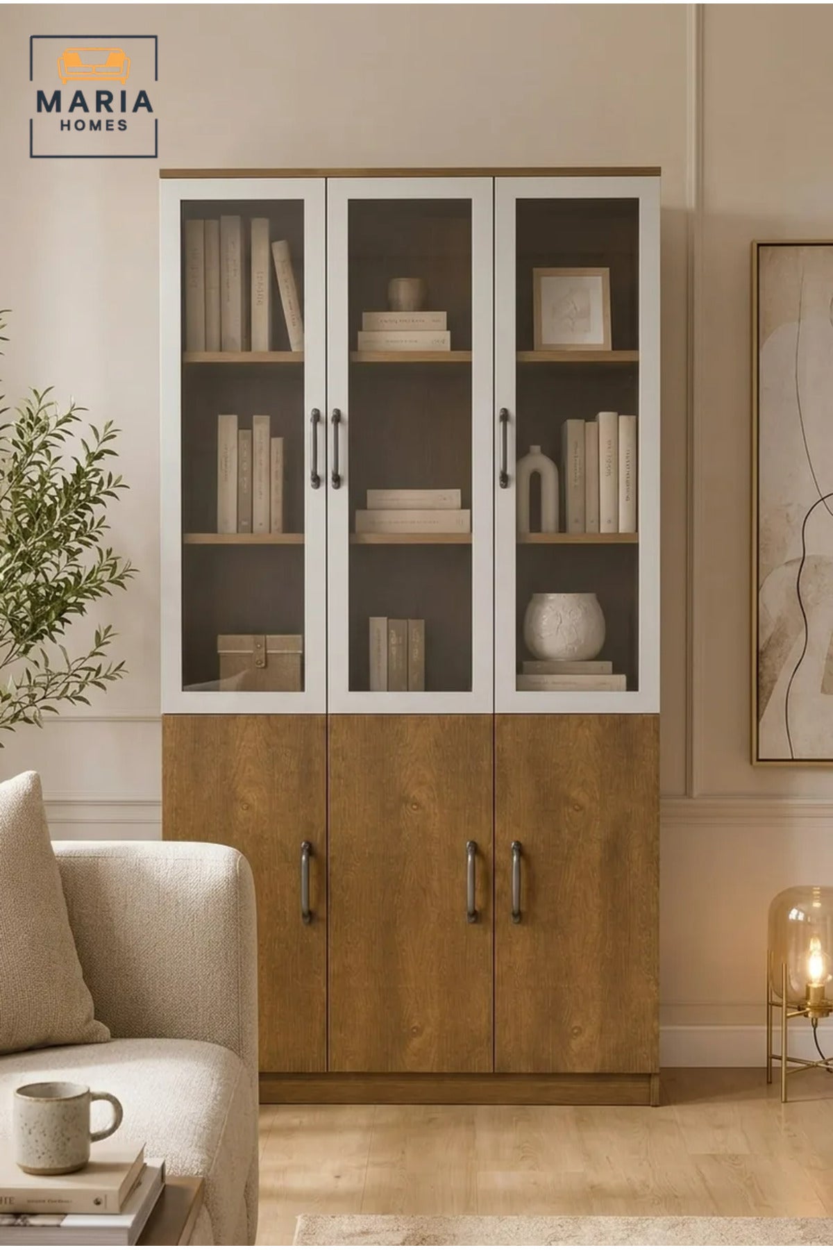 Modern Storage Cabinet with Glass Doors Ð Wooden Display Cabinet & Office Storage Cupboard