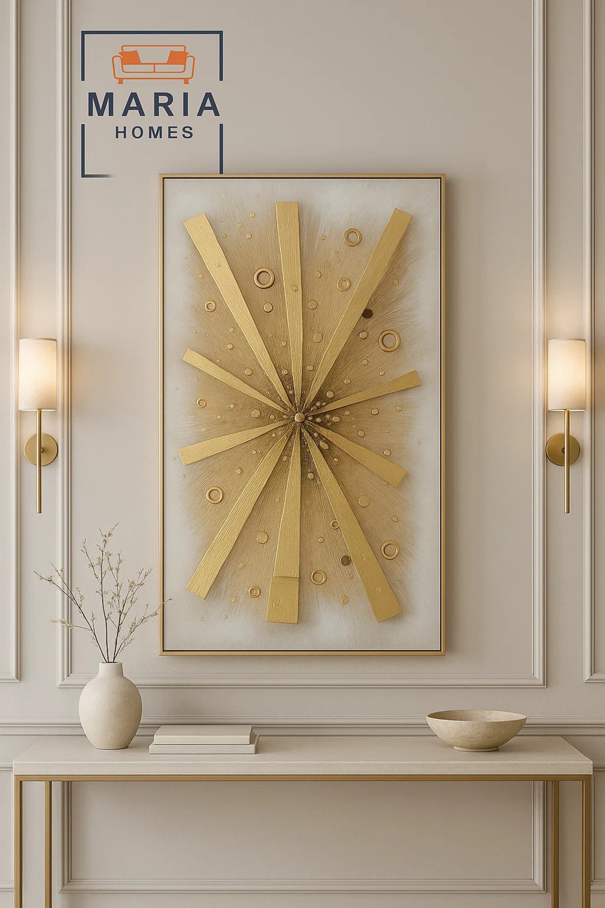 Luxury Gold Burst Wall Art – Modern 3D Metallic Decor for Living Room, Bedroom & Office - 70*140CM