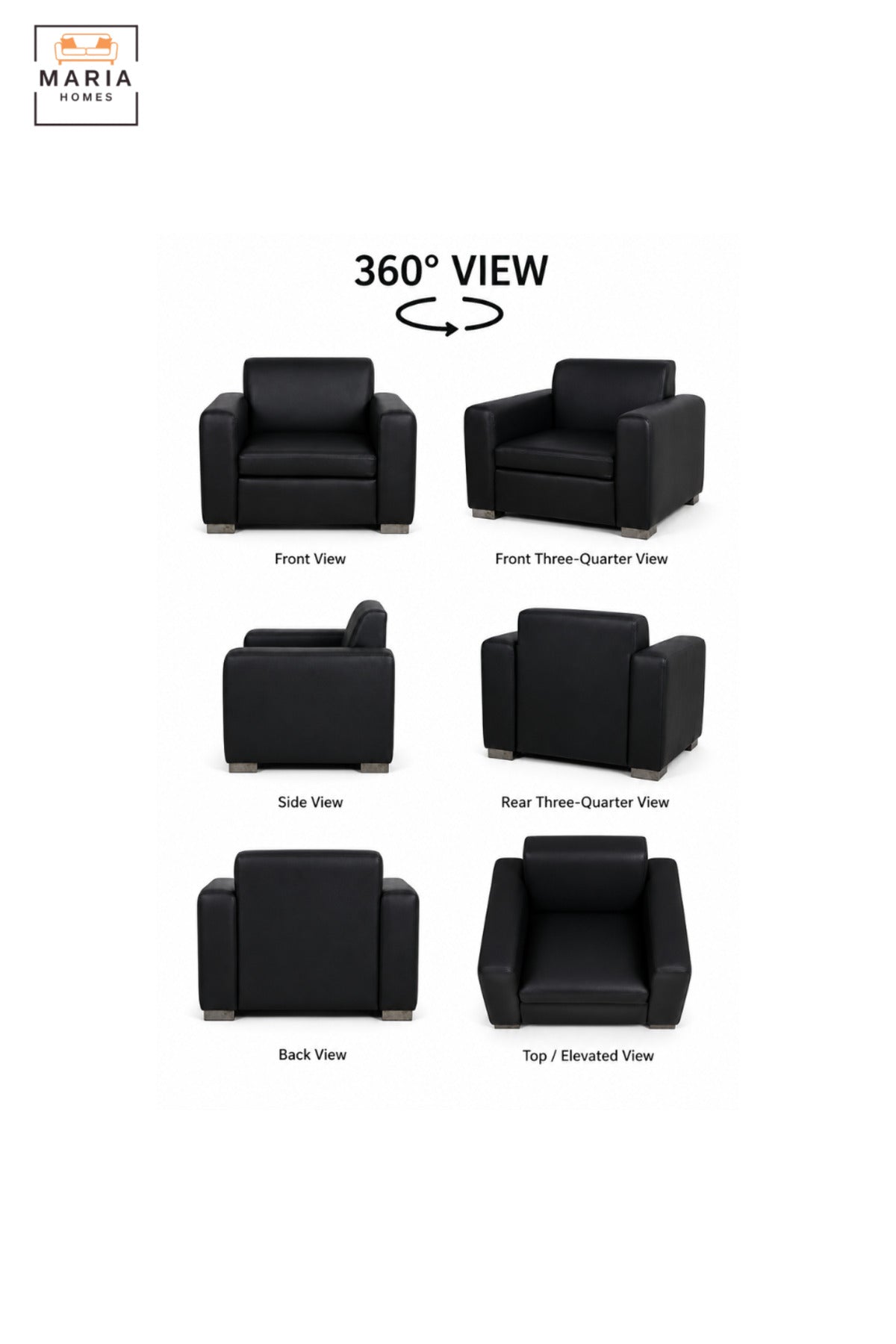 Modern Black Leather Armchair with Wide Padded Armrests, Cushioned Seat & Low Metal Feet, Contemporary Lounge Accent Chair for Living Room Office Reception