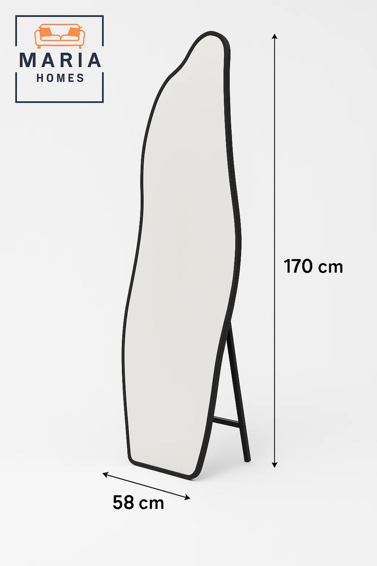 Wavy Full-Length Standing Mirror in Black Frame Ð 170x58 cm Modern Accent