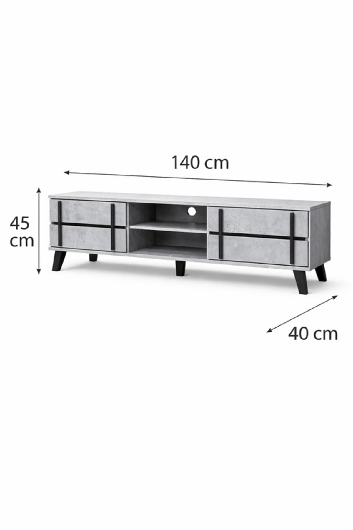 Stylish Grey TV Unit with Storage Cabinets Modern Media Console for Living Room Furniture 140cm