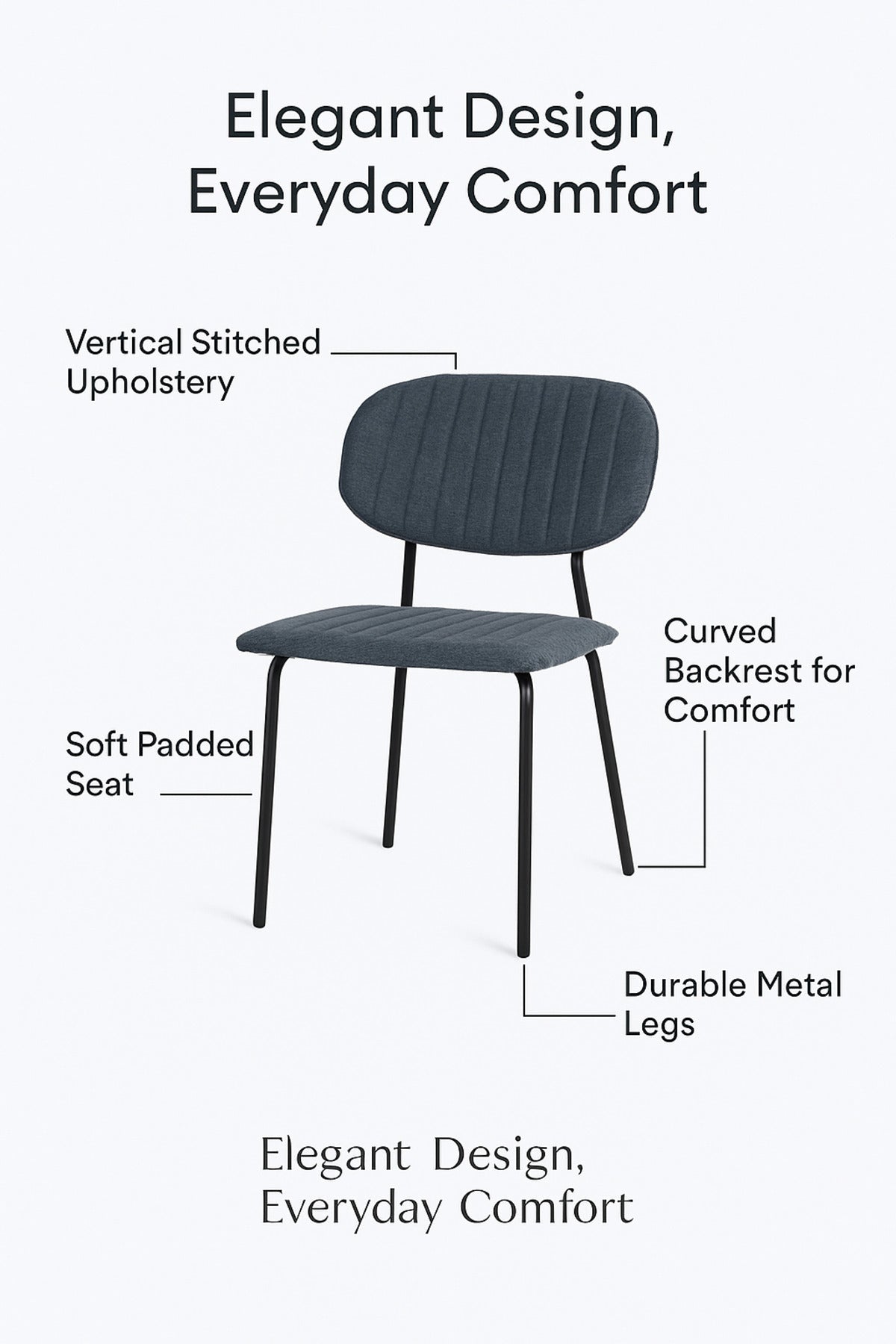 Light Blue Fabric Dining Chair Ð Modern Minimalist Chair with Black Metal Legs for Dining Room