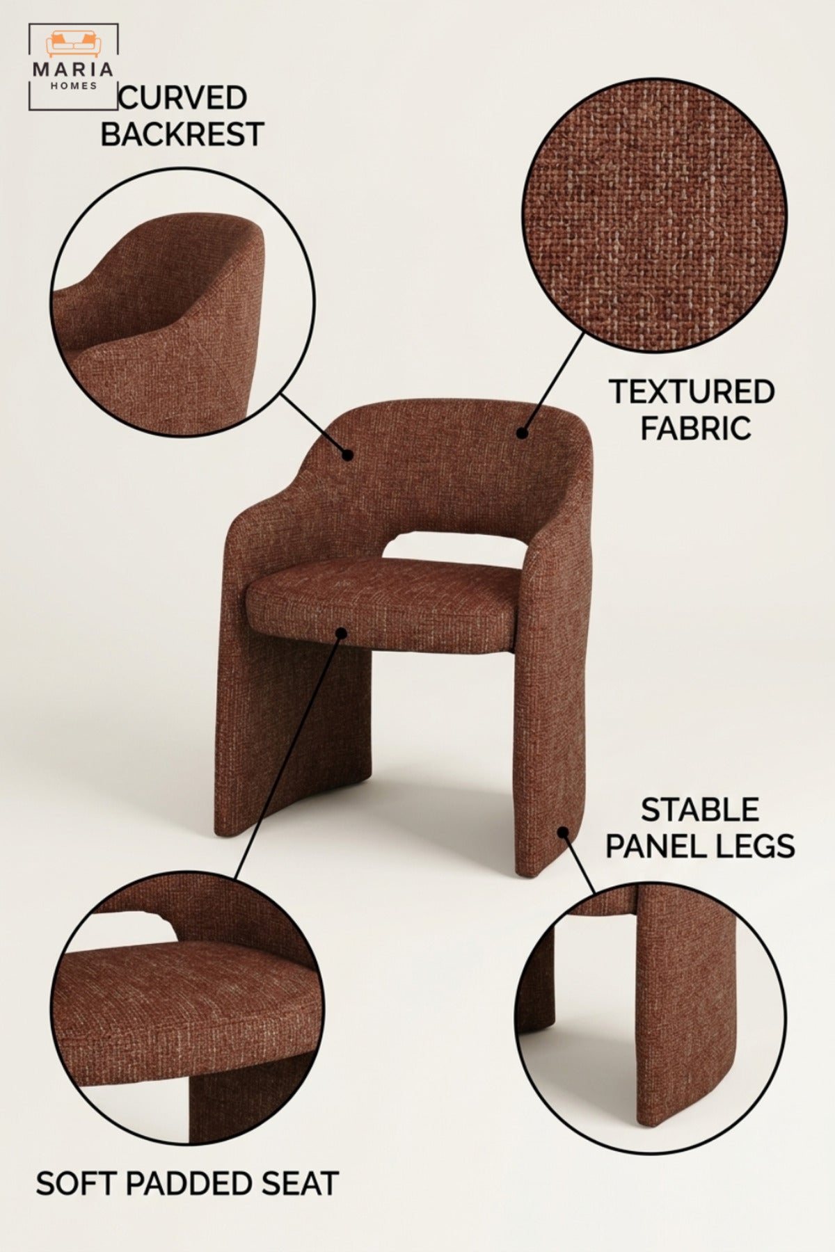 Modern Orange Fabric Accent Chair with Curved Backrest, Integrated Armrests, Open Back & Padded Seat, Contemporary Dining Lounge Chair for Living Room Office