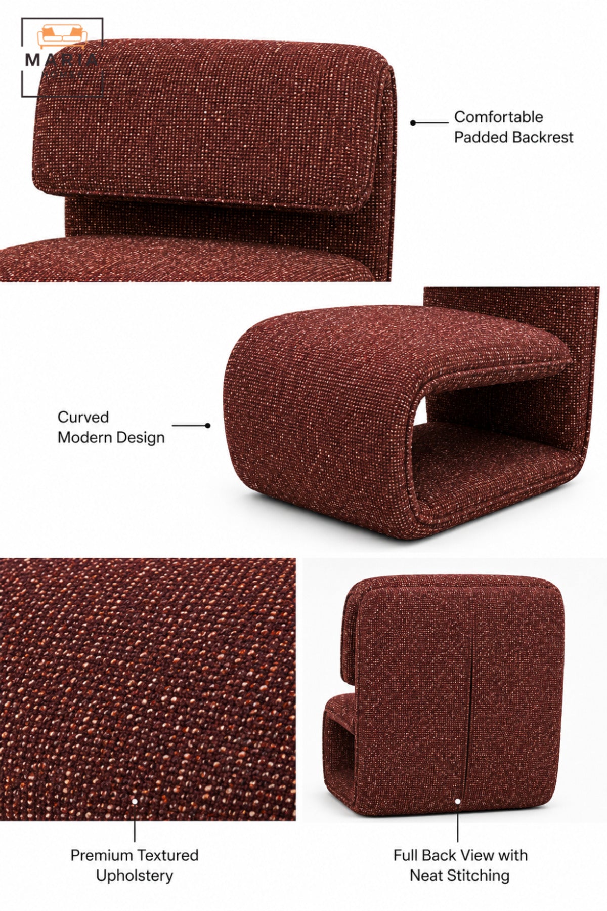 Modern Upholstered Accent Chair with Curved Sled Base & Padded Backrest | Contemporary Lounge Chair for Living Room, Bedroom, Office & Reception