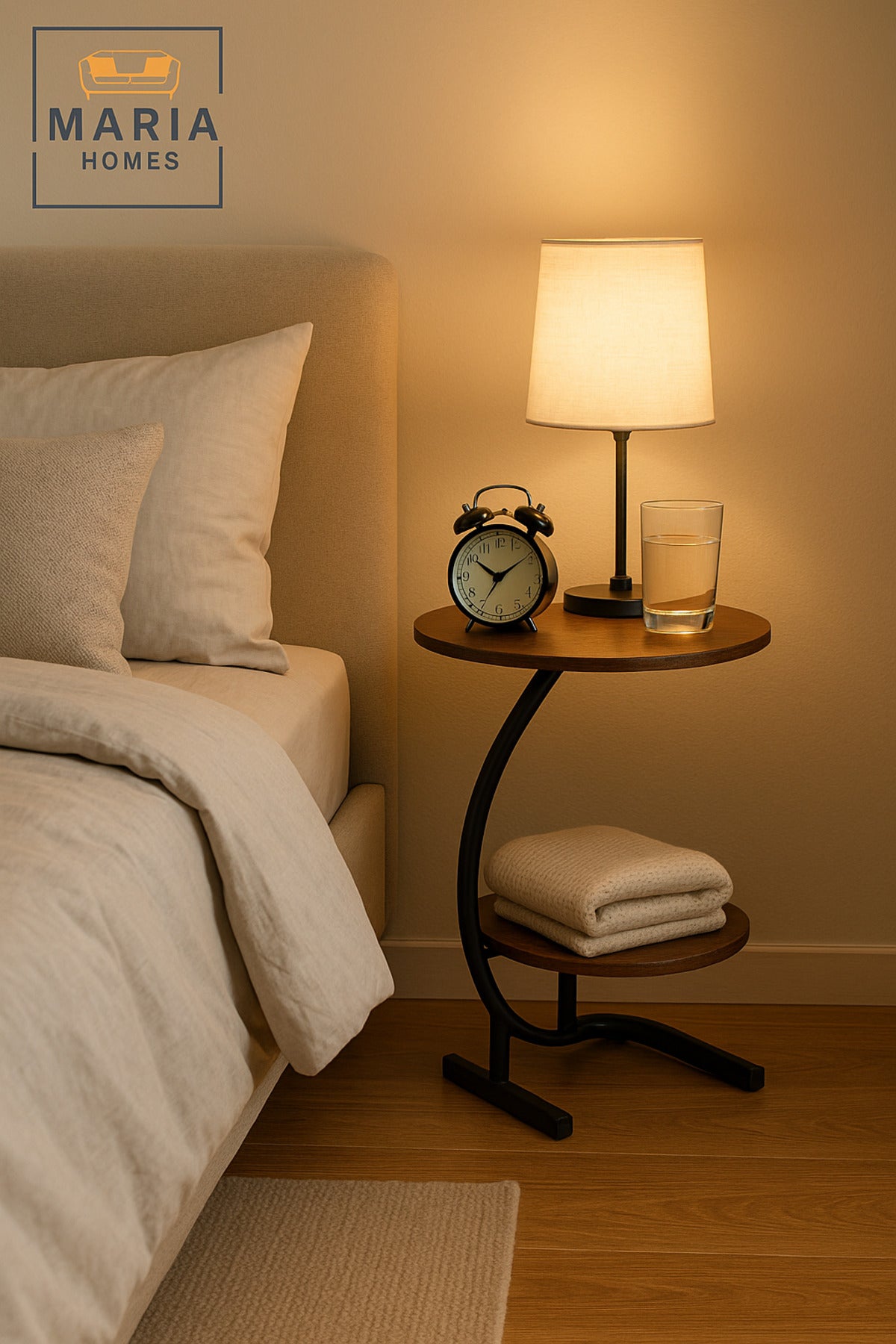 Modern Brown Round Side Table with Metal Frame Ð Two-Tier Accent Table (40_60 cm)