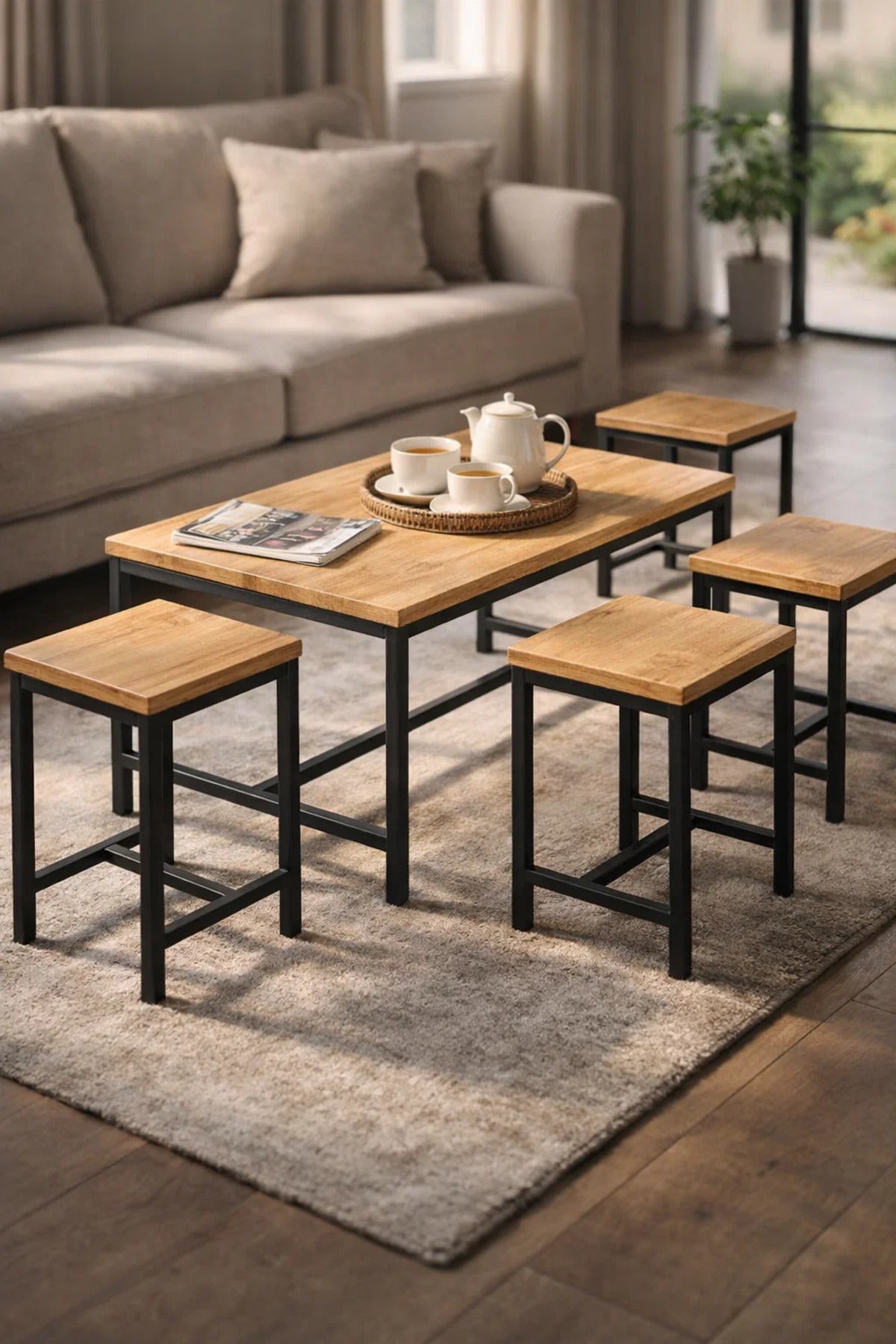 Modern Wood Coffee Table Set with 4 Side Tables modern wood coffee Center