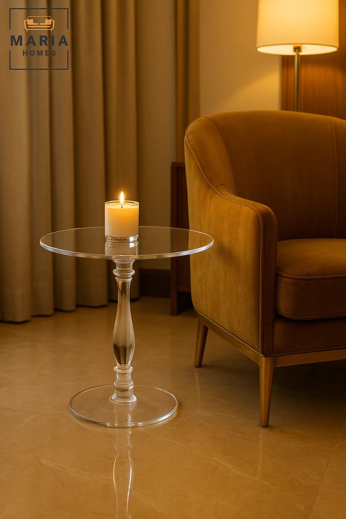 Elegant Acrylic Round Side Table 50_50_55 cm √ê Clear Modern Crystal Style Accent Table