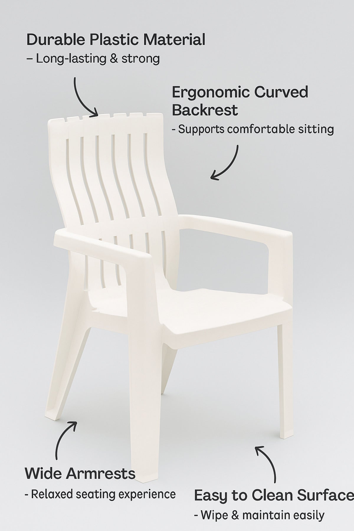 White Plastic Arm Chair Ð Stackable Durable Garden & Patio Chair for Indoor & Outdoor