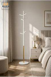 Modern Freestanding Coat Rack with White and Gold Finish √ê Contemporary Clothes Stand, Jacket Hanger & Entryway Organizer