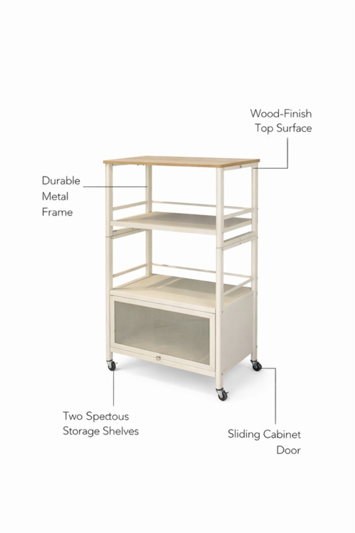 Multi-Tier Storage Shelf with Cabinet & Wheels 60_40_115 cm