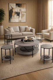 Modern 5-Piece GREY Concrete and Metal Coffee Table Set