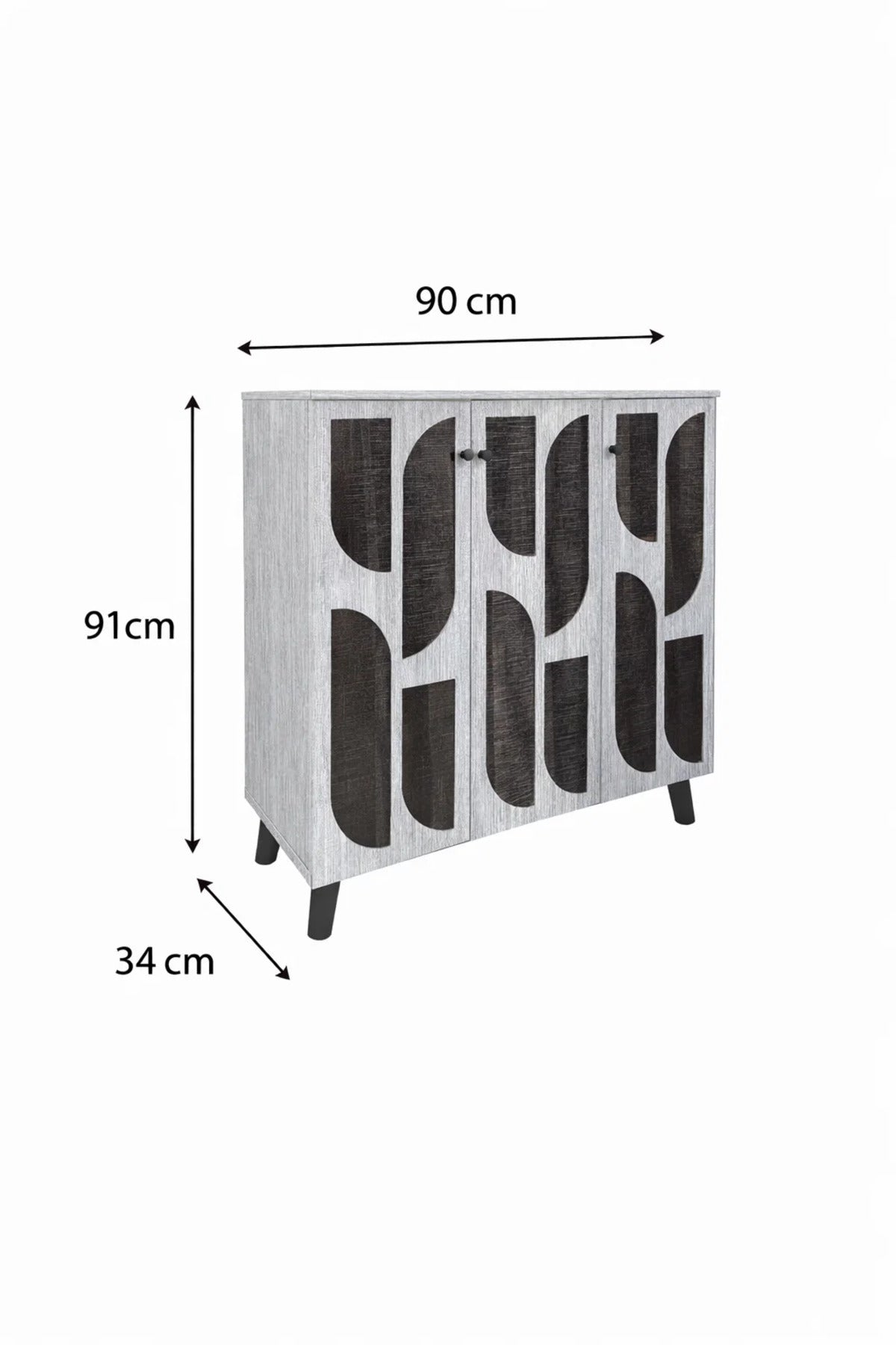 Grey Shoe Cabinet 90_34_91 cm √ê Modern Shoe Organizer with Decorative Doors